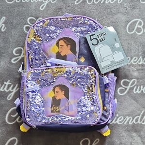 Kids Sequin Purple Star Backpack 5-Piece Set Disney Wish Brand New With Tags NWT